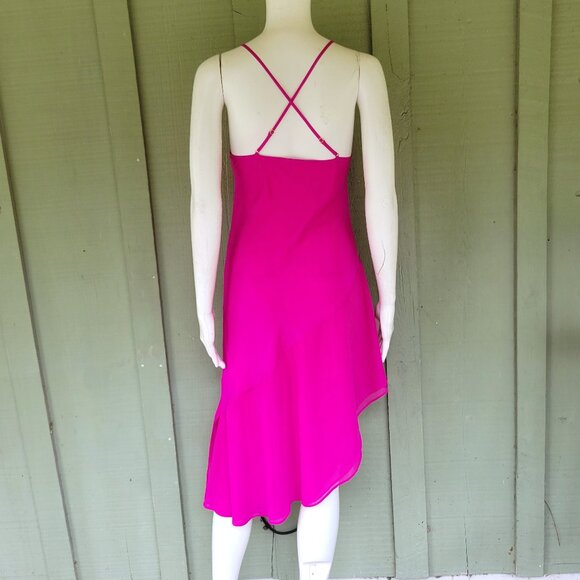 NWT AMANDA UPRICHARD Magenta Silk Draped Neckline Asymmetrical Hem Dress M - Picture 3 of 4